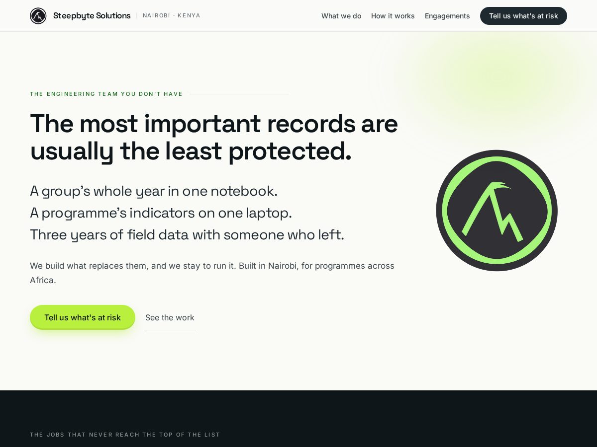 Landing-page snapshot of steepbyte.com