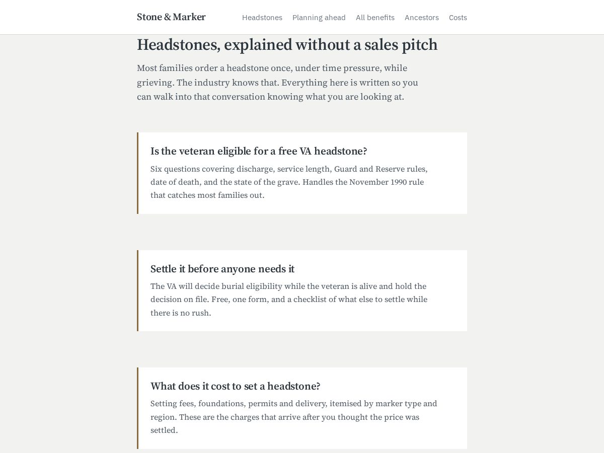 Landing-page snapshot of stoneandmarker.com