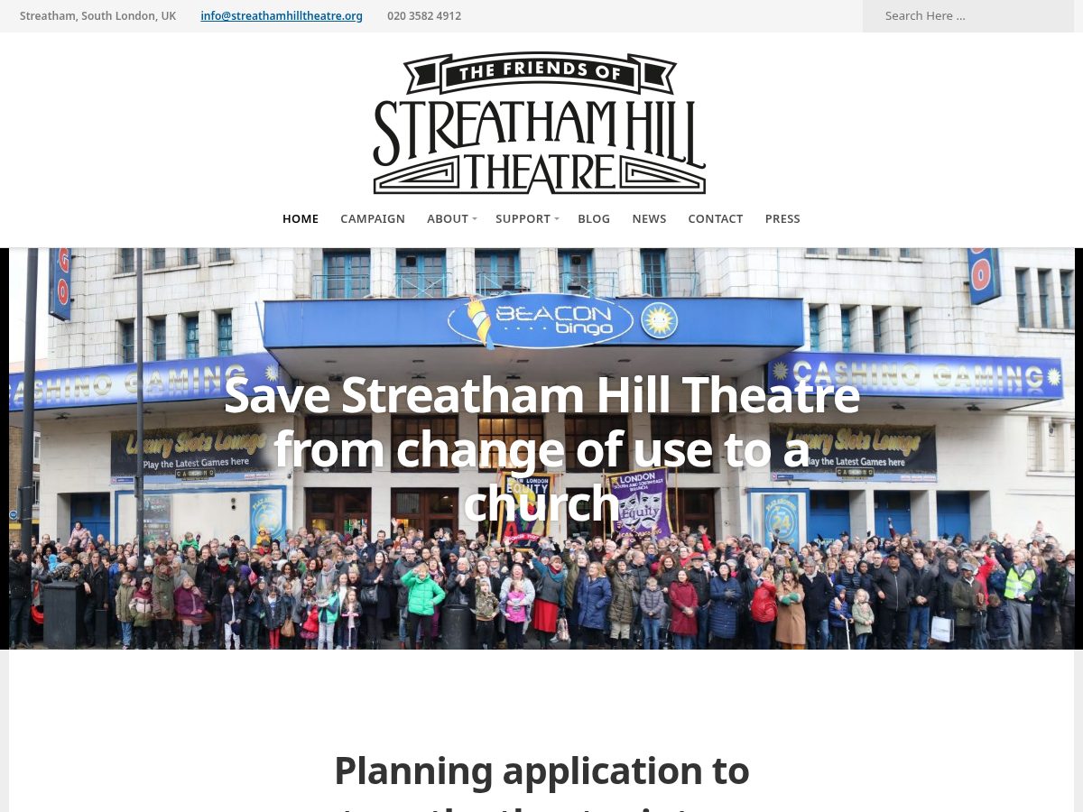 Landing-page snapshot of streathamhilltheatre.com