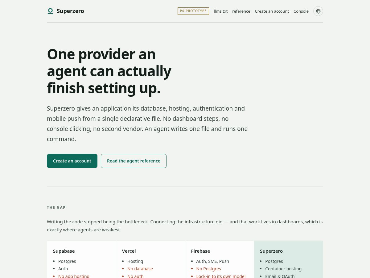 Landing-page snapshot of superzero.dev