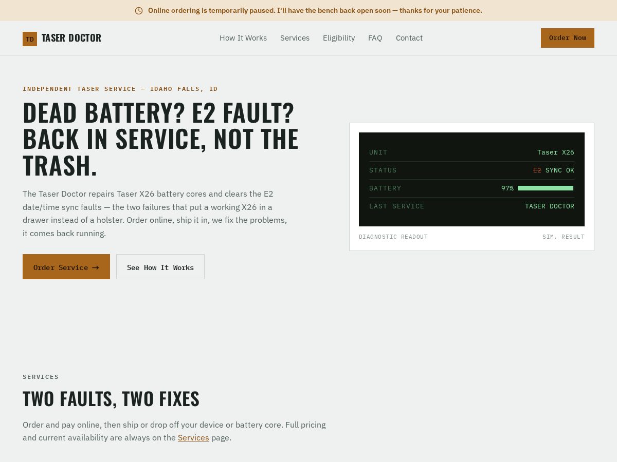 Landing-page snapshot of taserdoctor.com