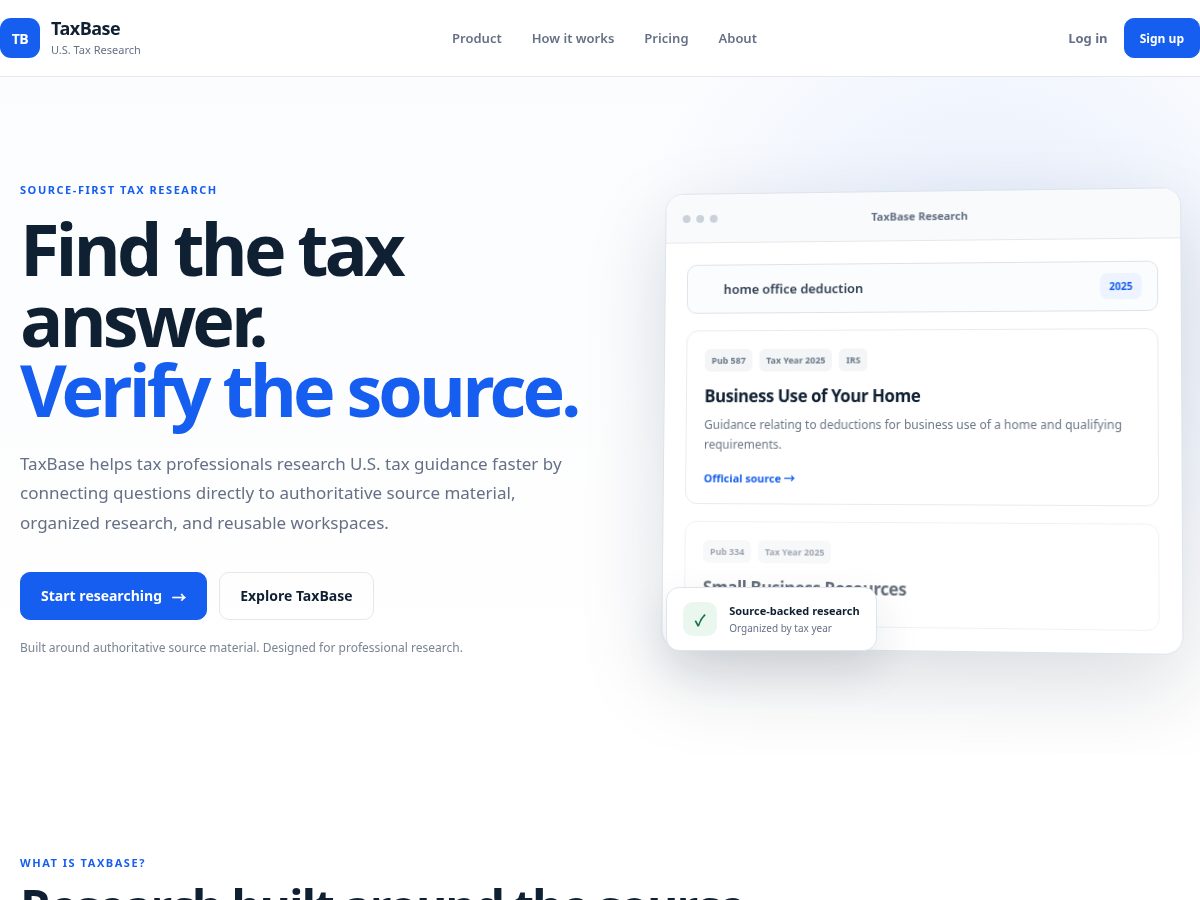 Landing-page snapshot of tb.tax