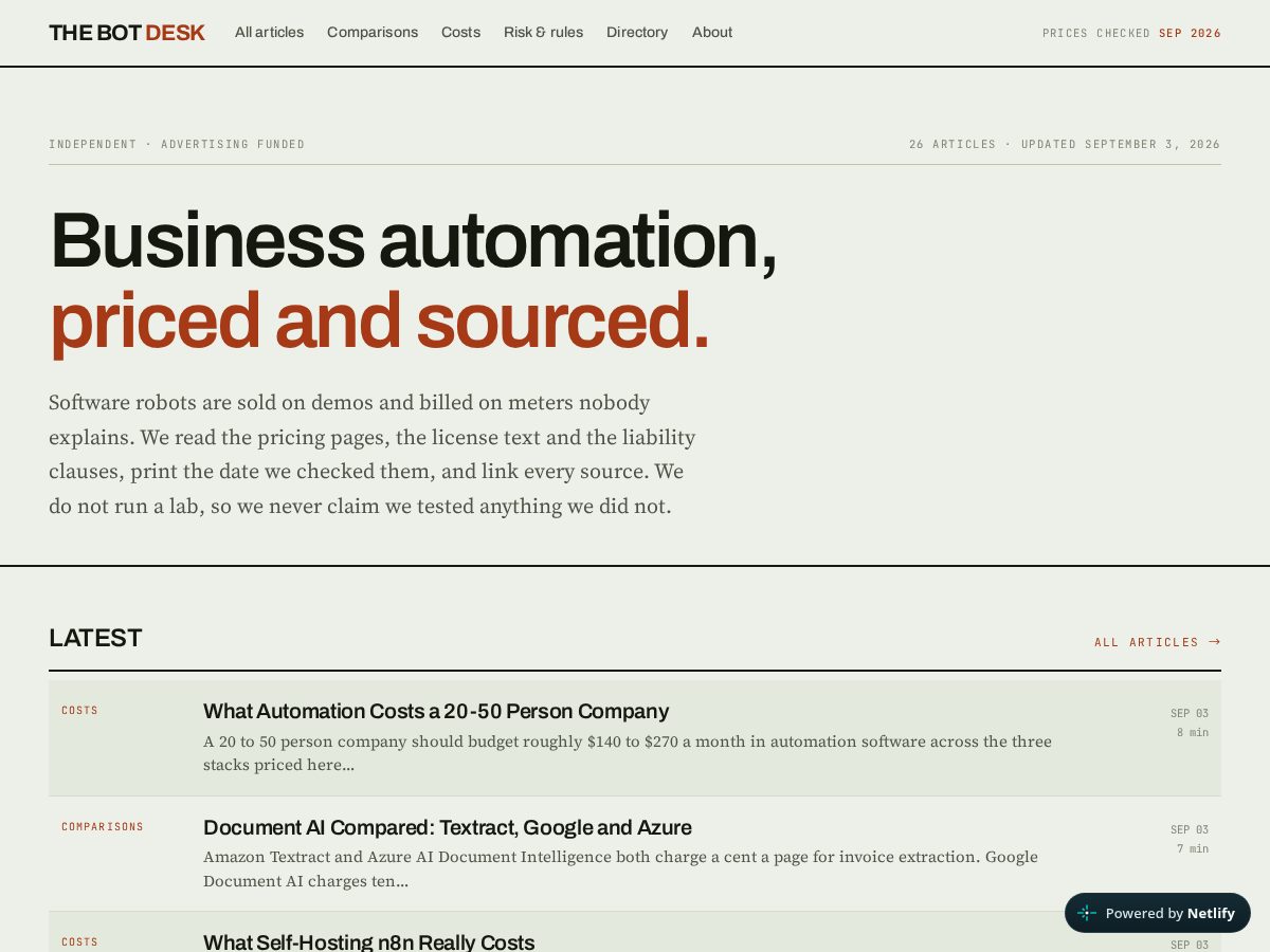 Landing-page snapshot of thebotdesk.com