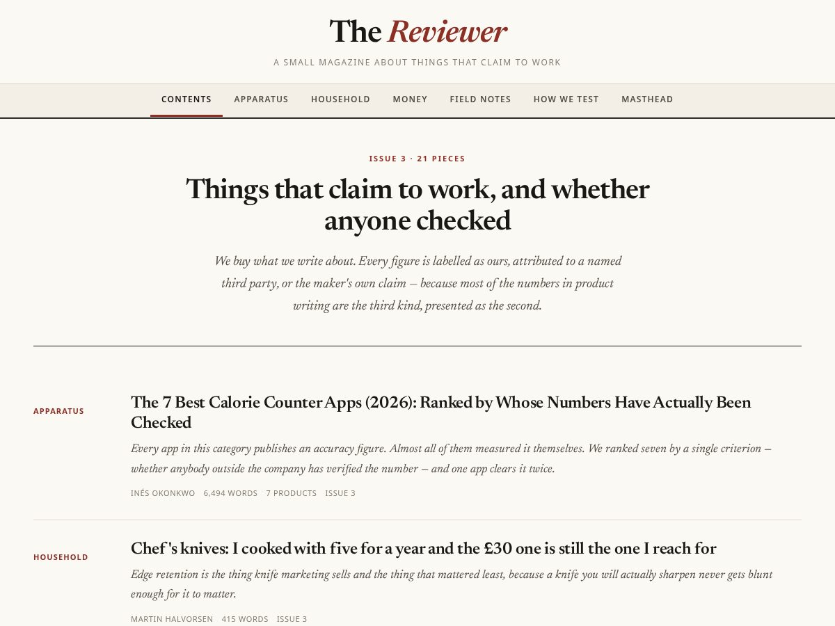 Landing-page snapshot of thereviewermaga.com