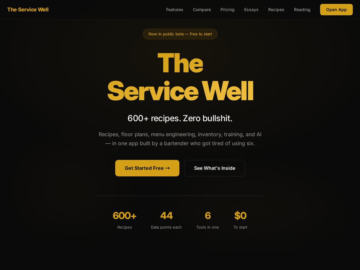 Landing-page snapshot of theservicewell.app
