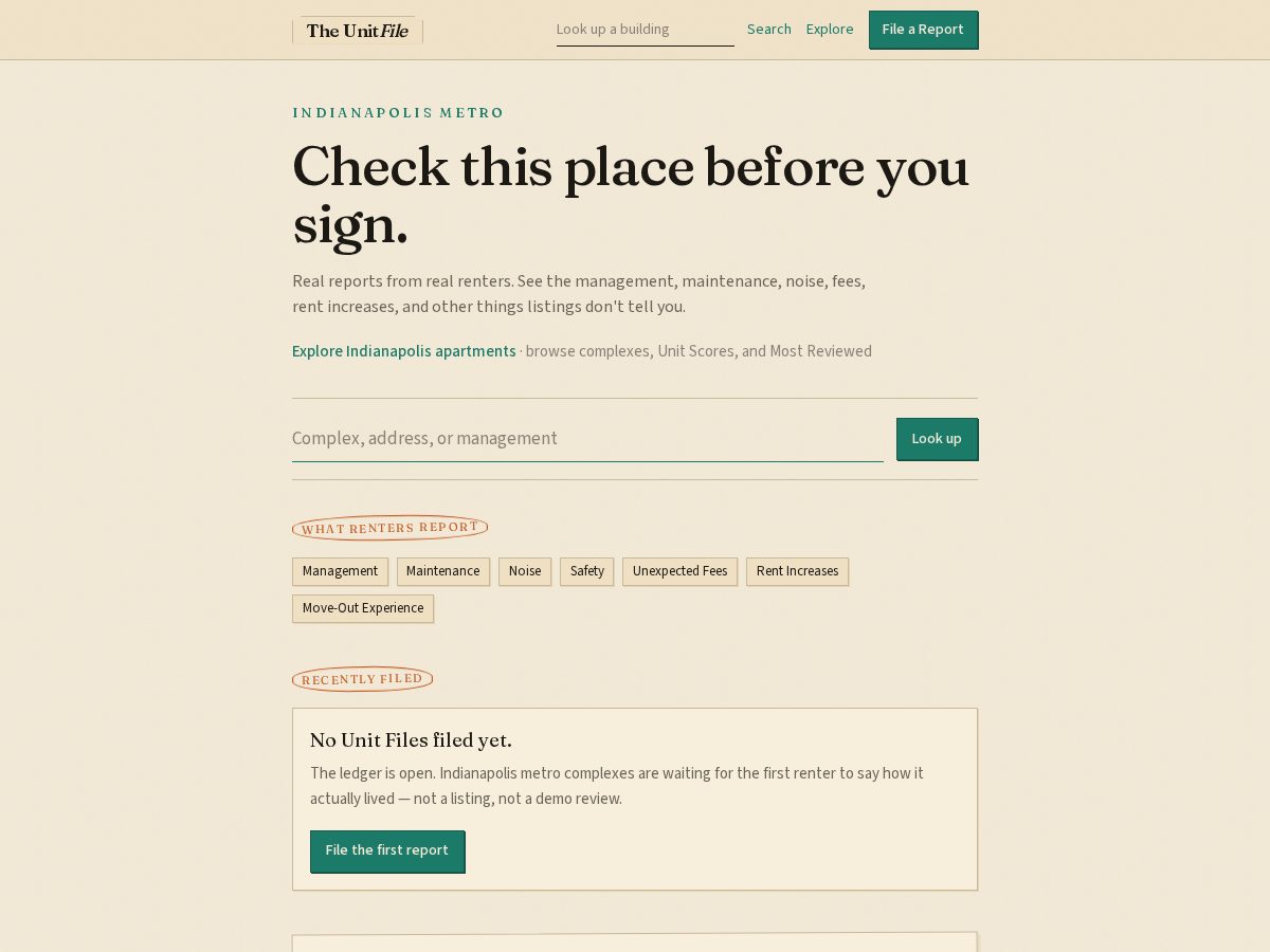 Landing-page snapshot of theunitfile.com