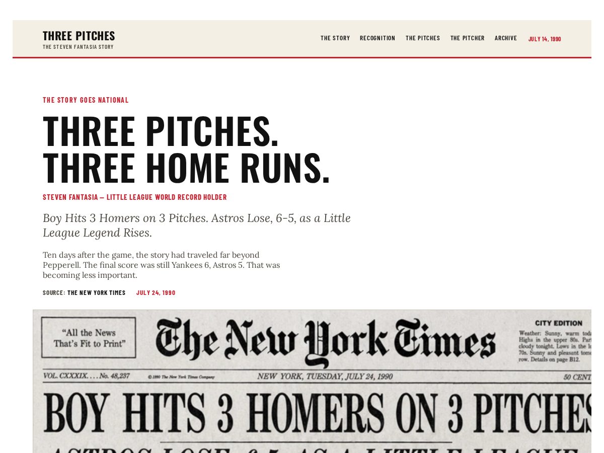 Landing-page snapshot of threehomeruns.com