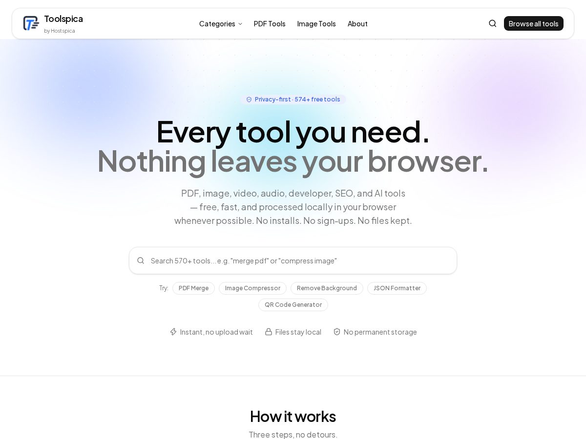 Landing-page snapshot of toolspica.cloud