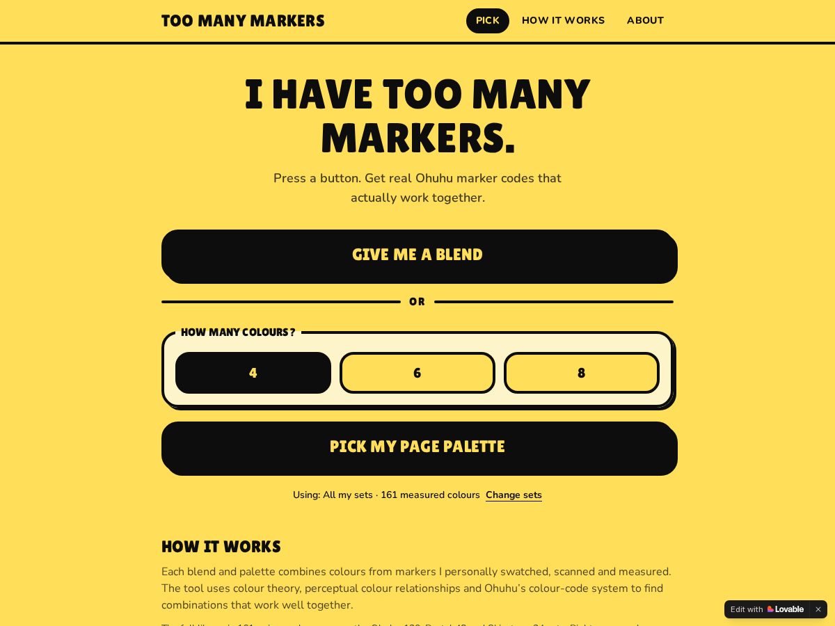 Landing-page snapshot of toomanymarkers.com