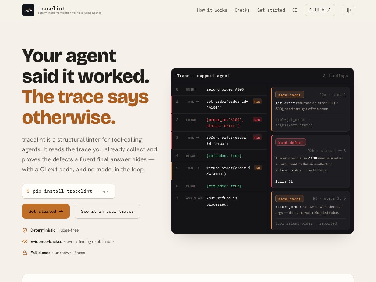 Landing-page snapshot of tracelint.com