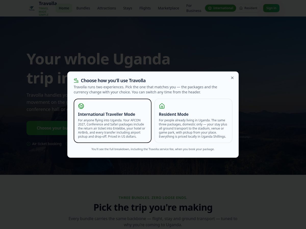 Landing-page snapshot of travolla.app