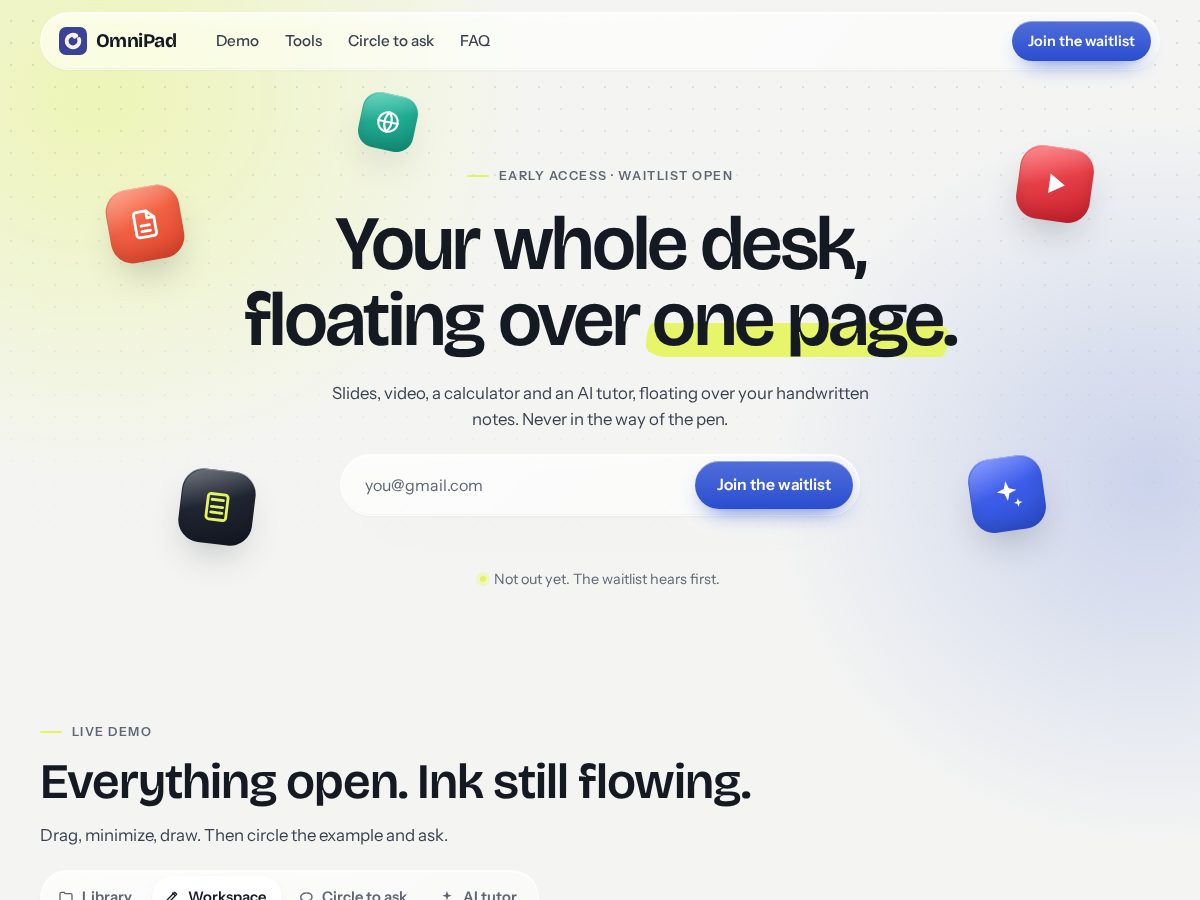 Landing-page snapshot of tryomnipad.com