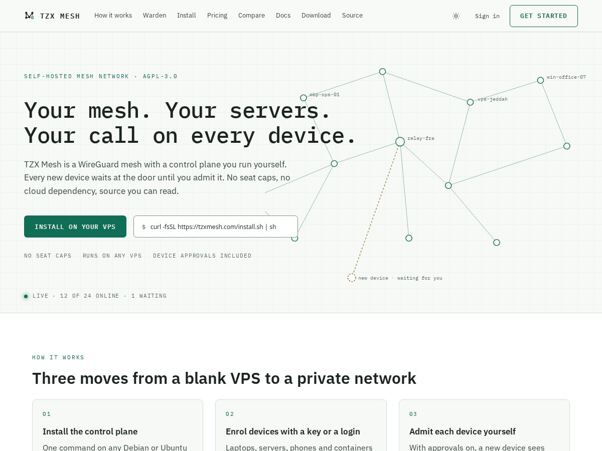 Landing-page snapshot of tzxmesh.com
