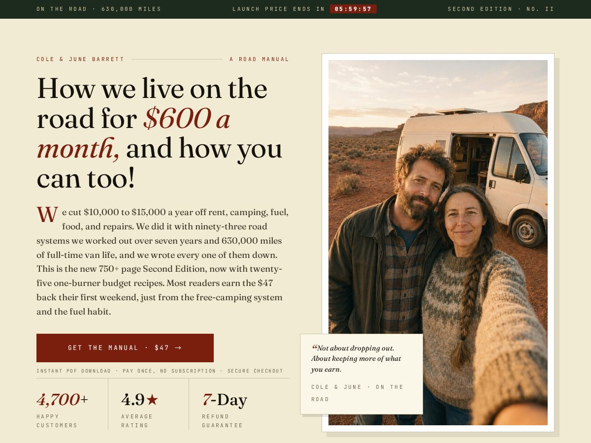 Landing-page snapshot of vansavingsmanual.com