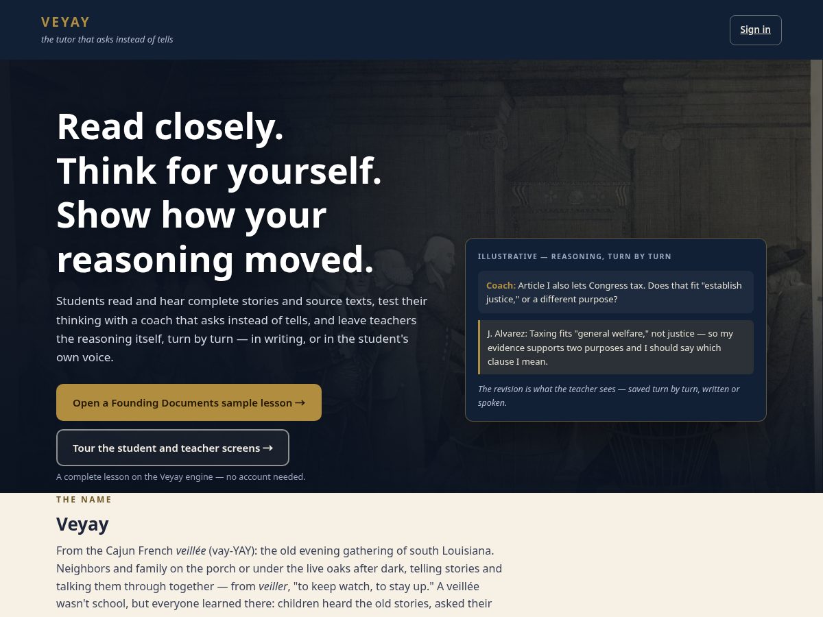 Landing-page snapshot of veyay.app