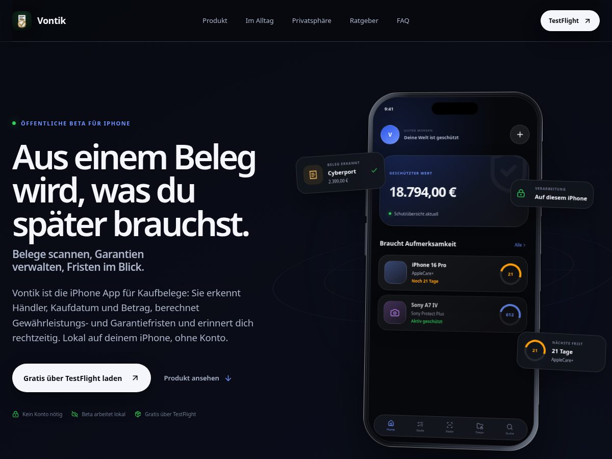 Landing-page snapshot of vontik.net