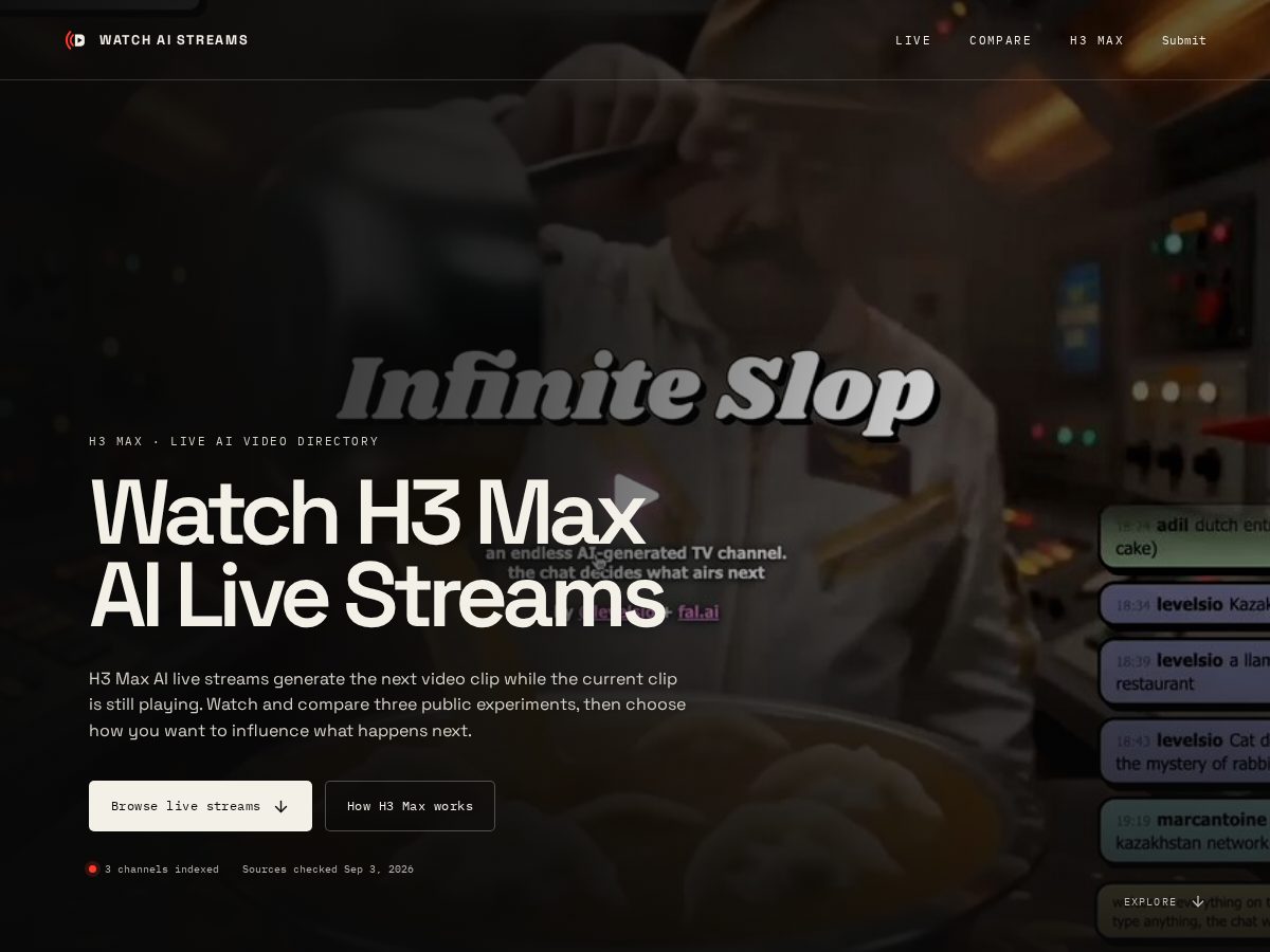 Landing-page snapshot of watchaistreams.com