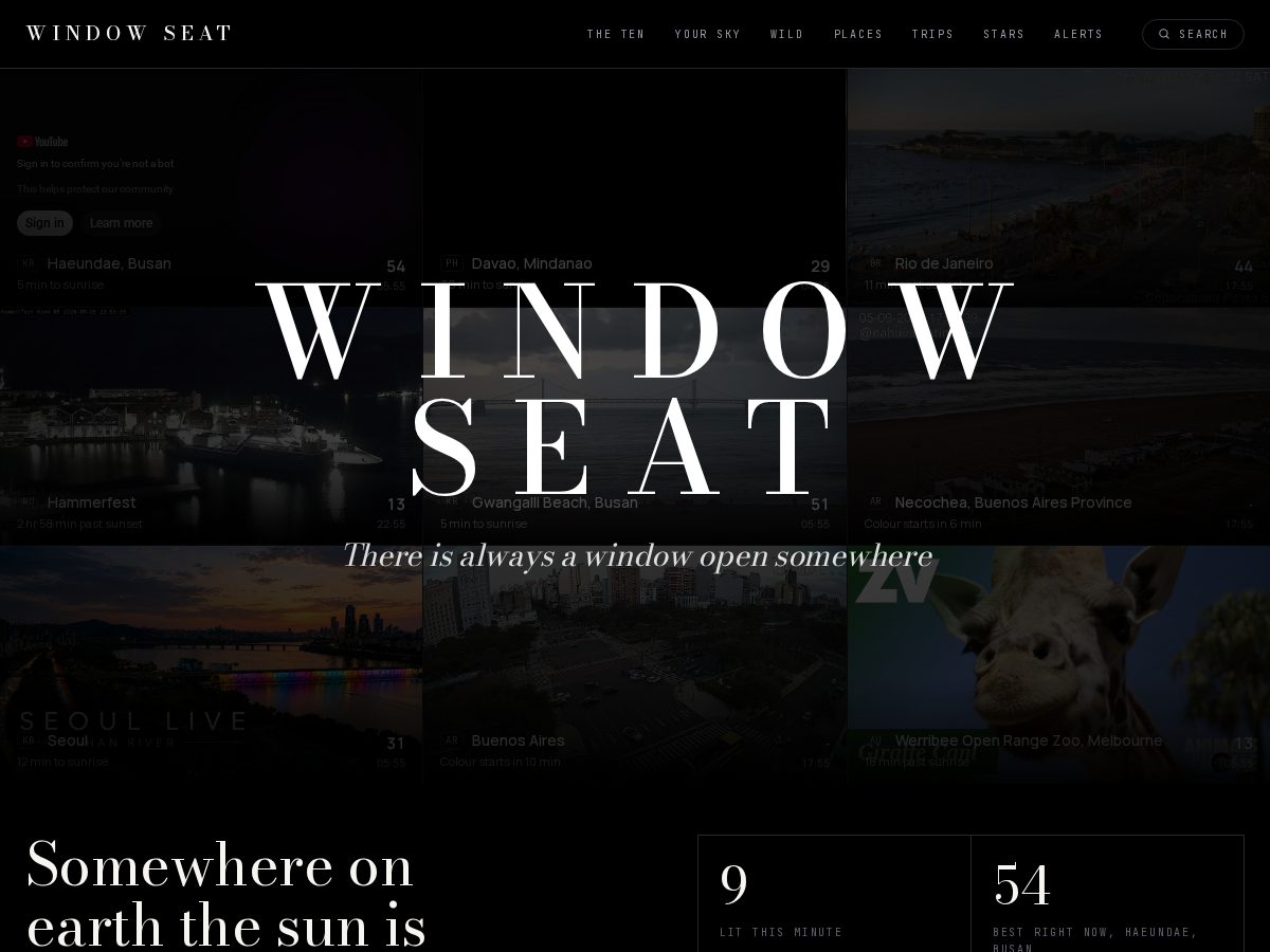 Landing-page snapshot of windowseat.earth