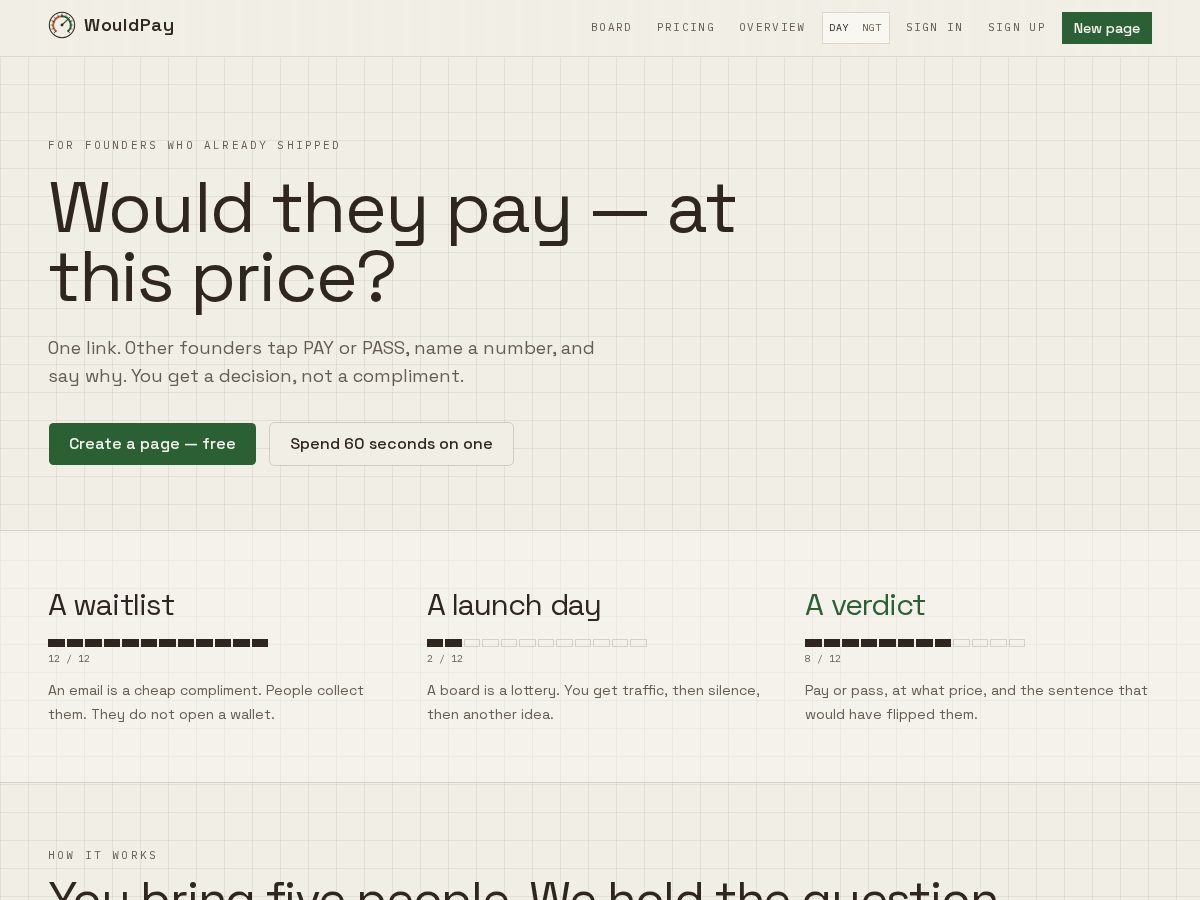 Landing-page snapshot of wouldpay.dev
