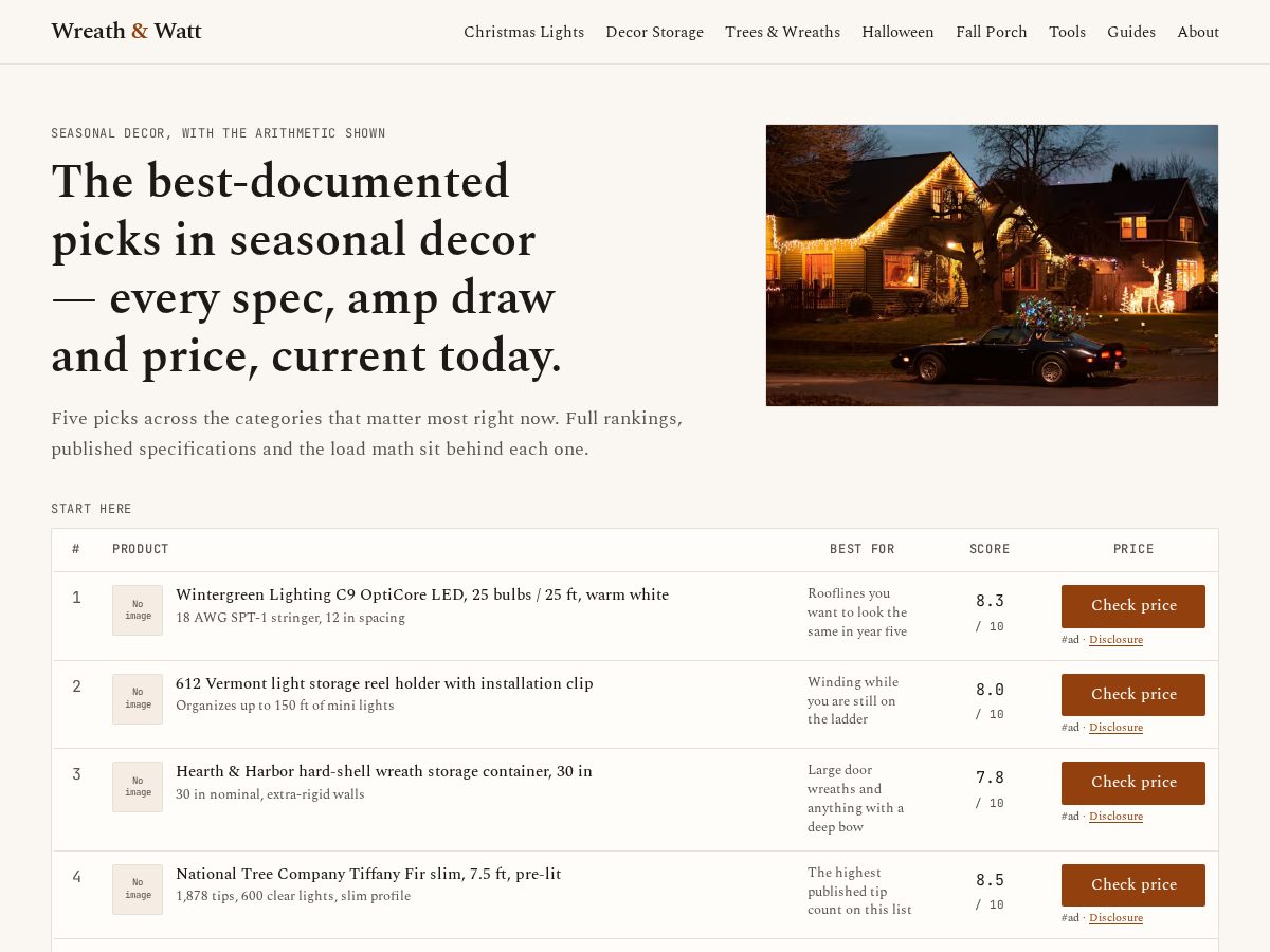 Landing-page snapshot of wreathandwatt.com