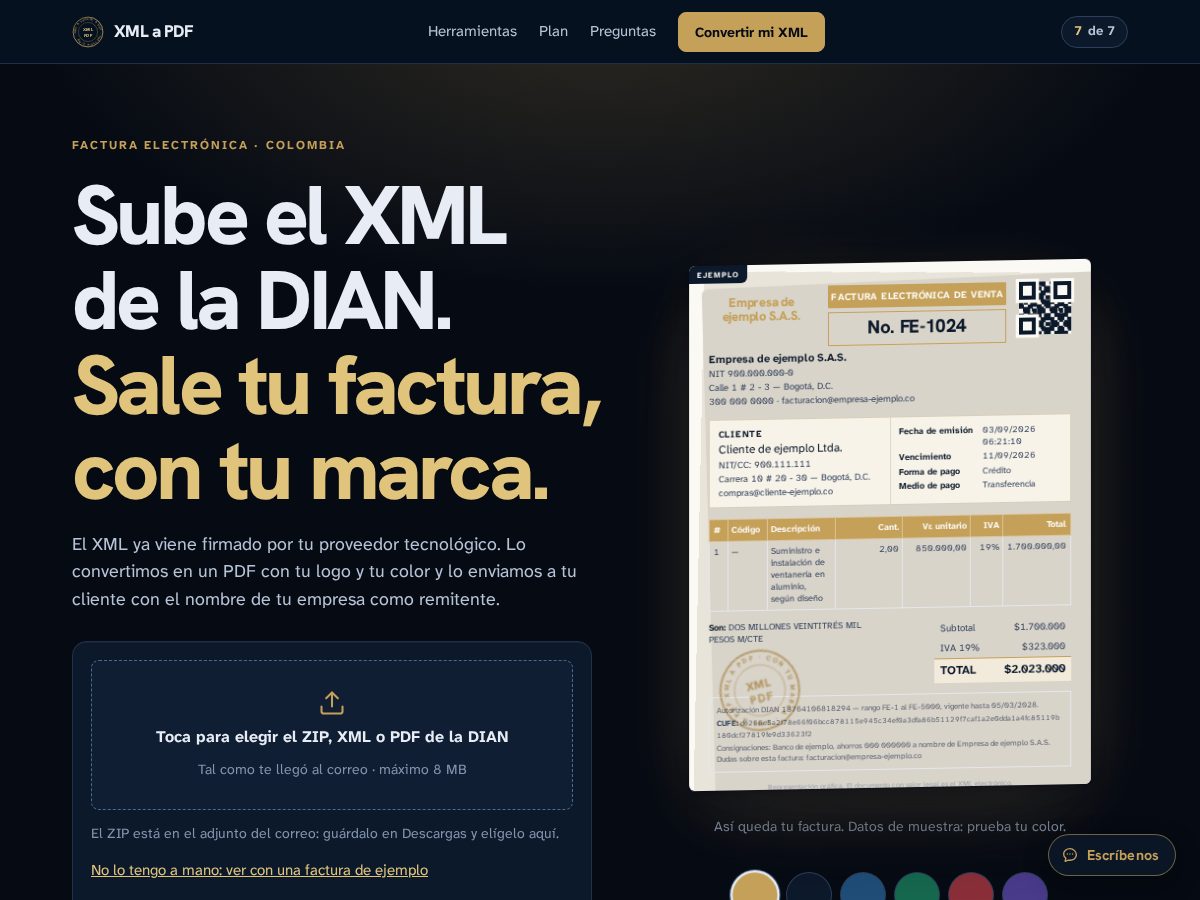Landing-page snapshot of xmlapdf.com