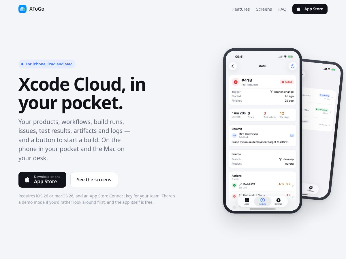 Landing-page snapshot of xtogo.app