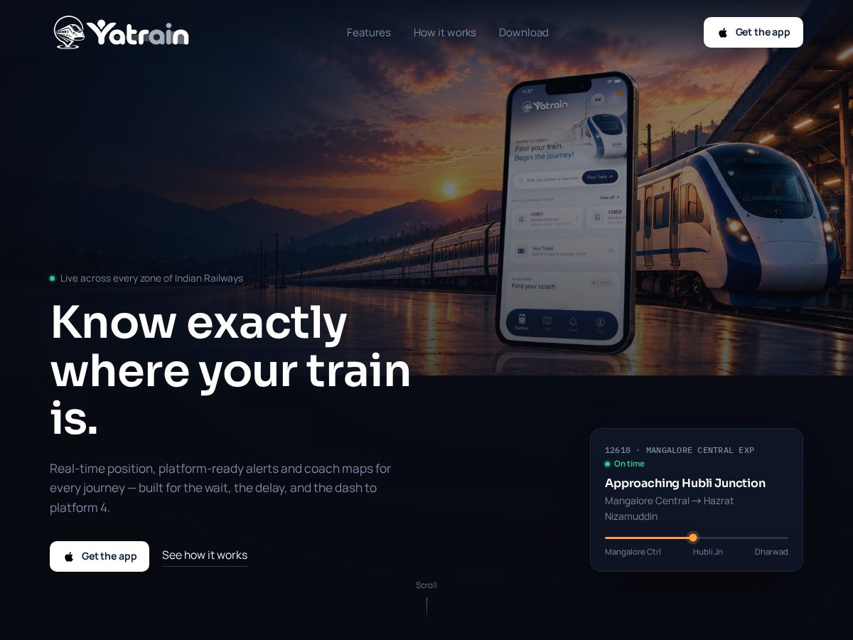 Landing-page snapshot of yatrain.com