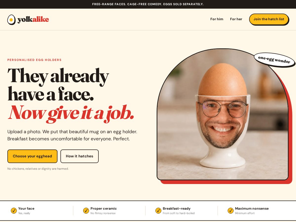 Landing-page snapshot of yolkalike.com