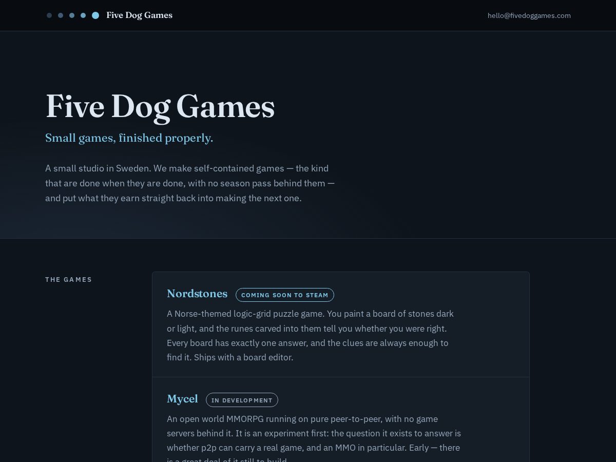 Landing-page snapshot of 5doggames.com