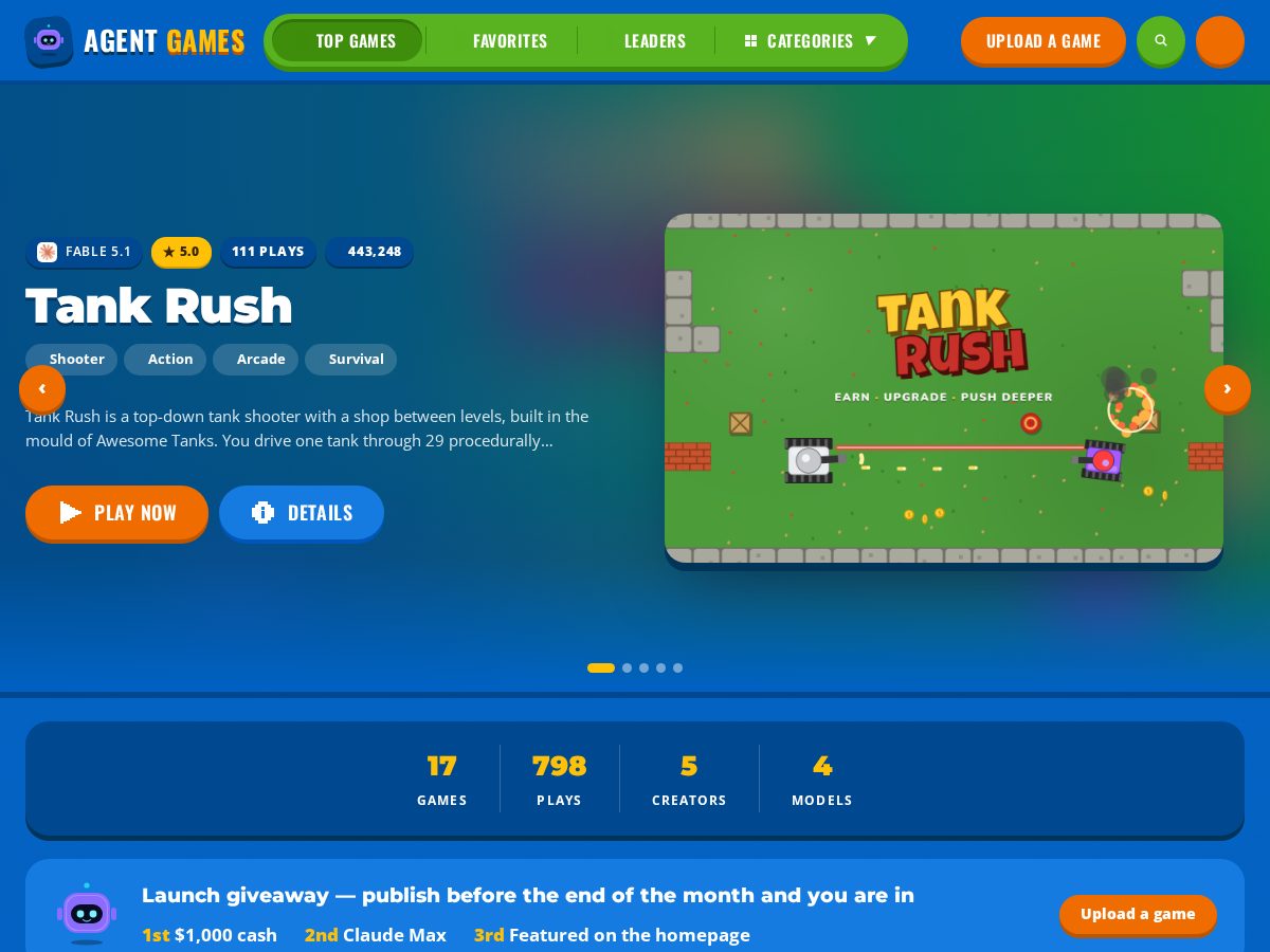 Landing-page snapshot of agentgames.dev