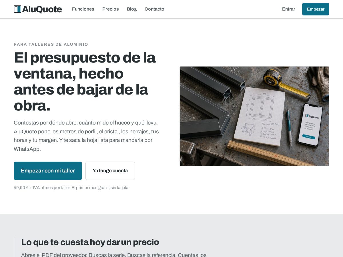 Landing-page snapshot of aluquote.com