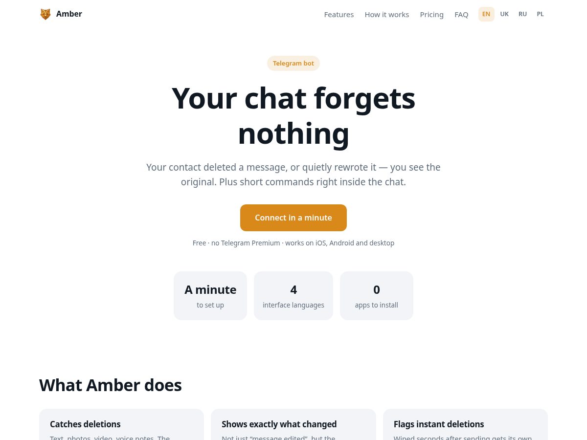Landing-page snapshot of amberkeep.app