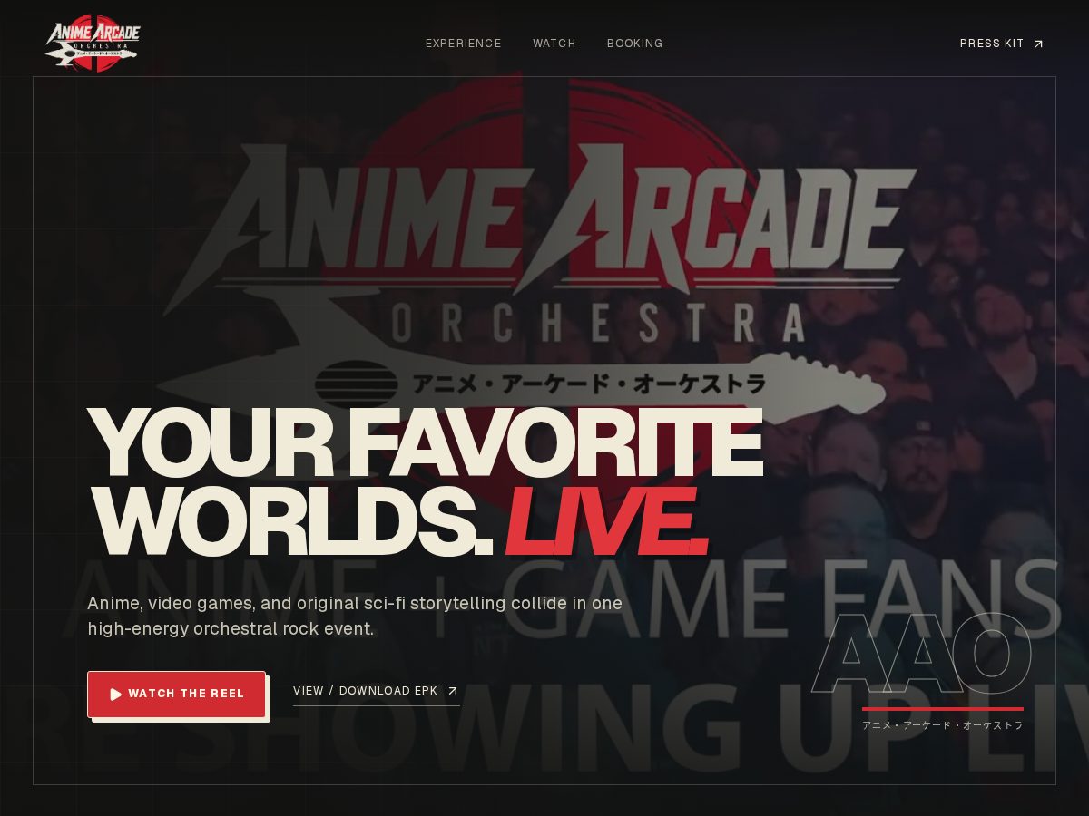 Landing-page snapshot of animearcadeorchestra.com