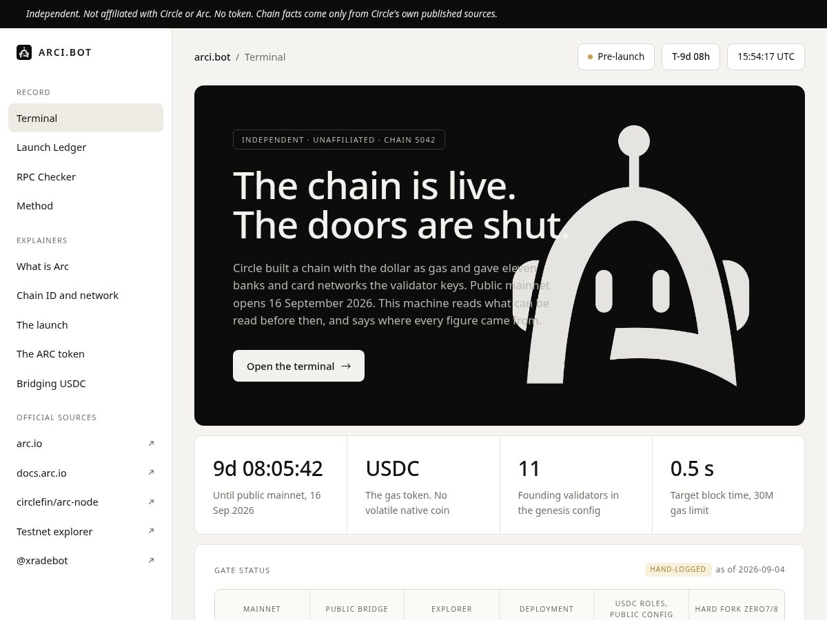 Landing-page snapshot of arci.bot