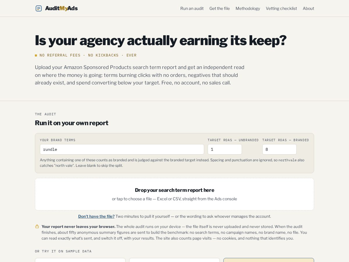 Landing-page snapshot of auditmyads.net