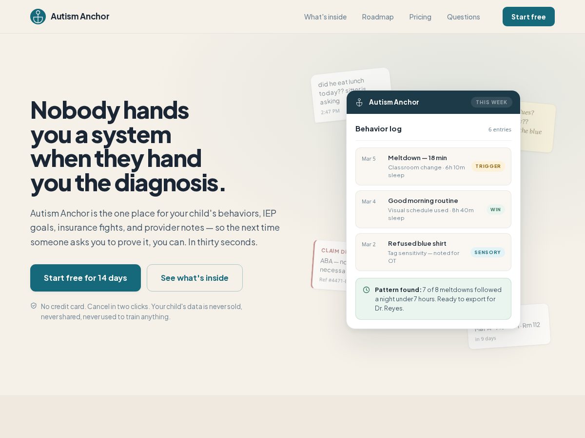 Landing-page snapshot of autismanchor.com