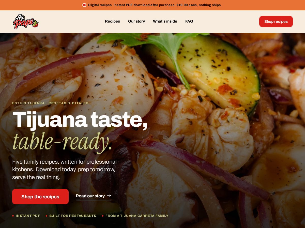 Landing-page snapshot of aypapirecipes.com