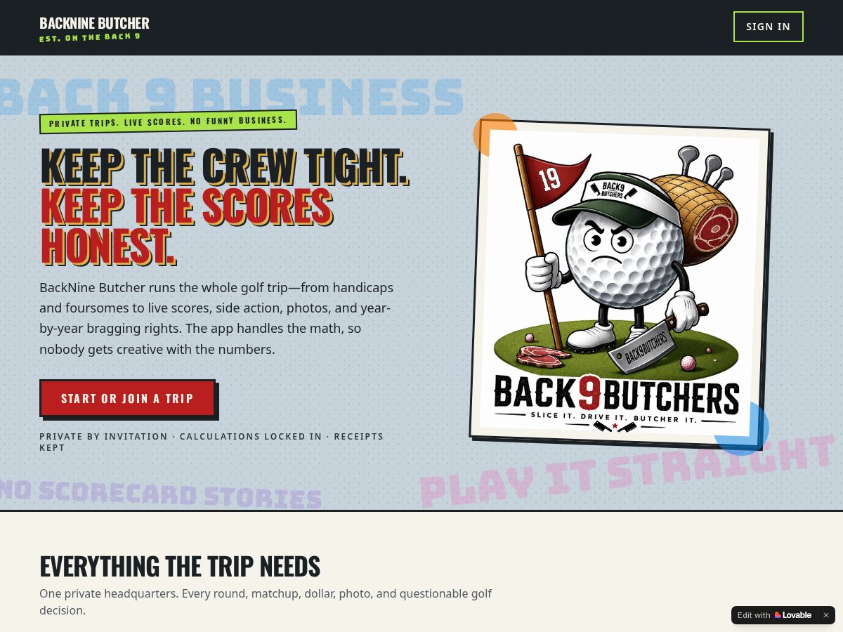 Landing-page snapshot of backninebutchers.com