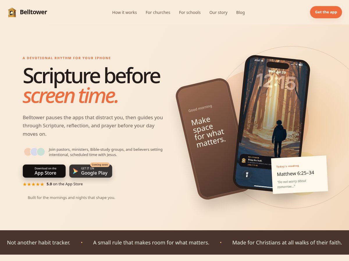 Landing-page snapshot of belltowerapp.com