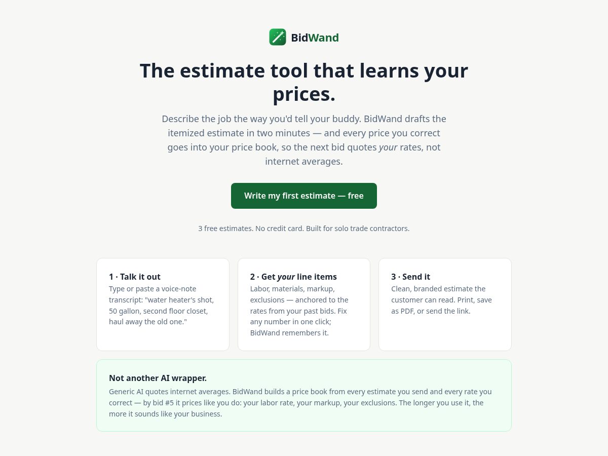Landing-page snapshot of bidwand.com