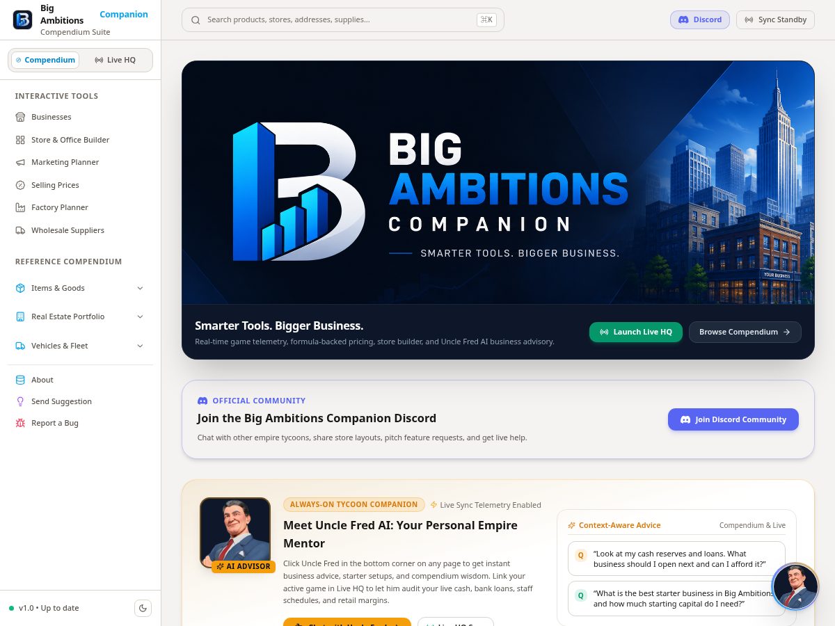 Landing-page snapshot of bigambitionscompanion.app