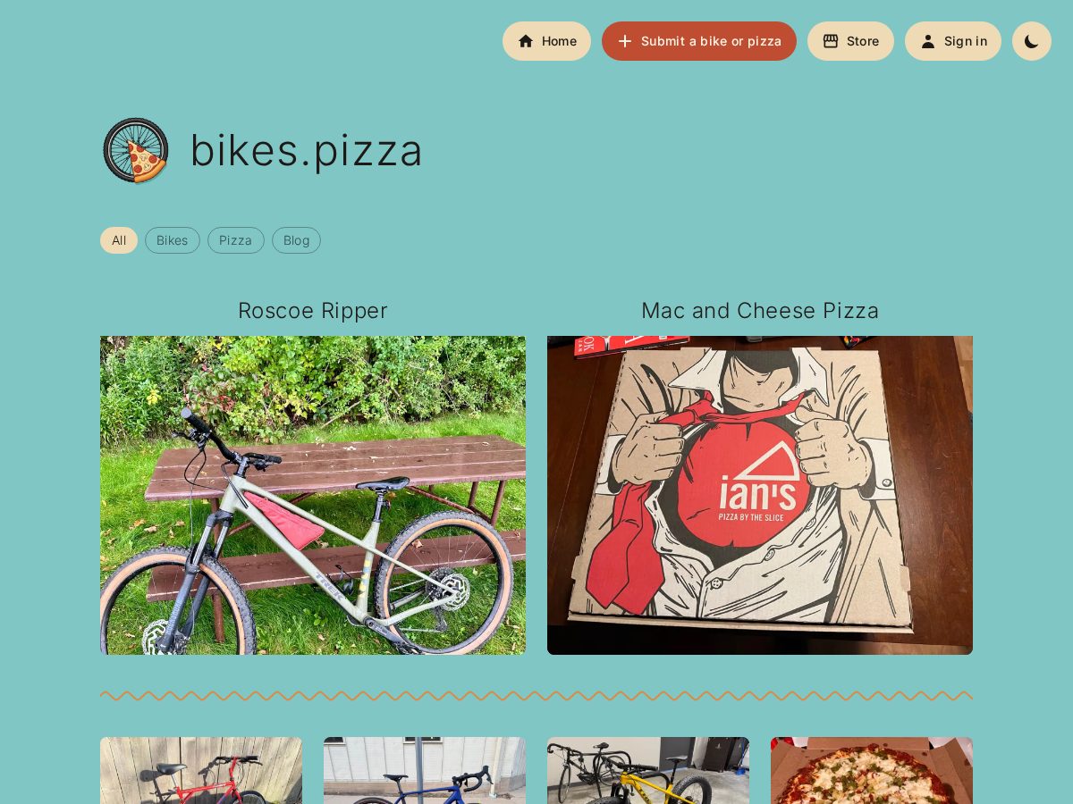 Landing-page snapshot of bikes.pizza