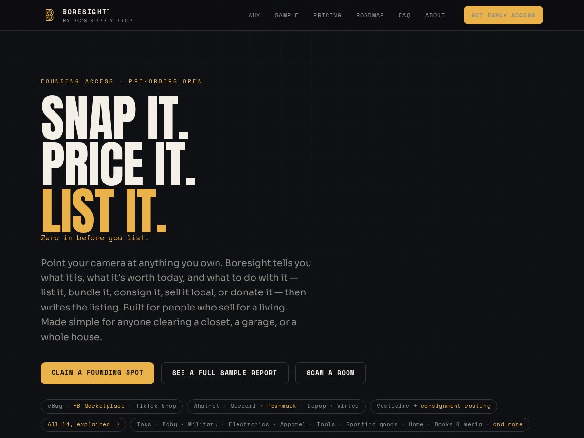 Landing-page snapshot of boresightapp.com