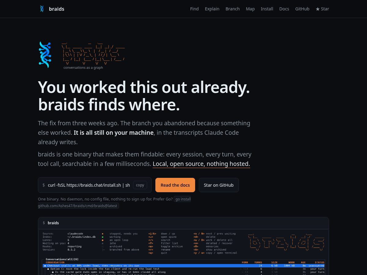 Landing-page snapshot of braids.chat