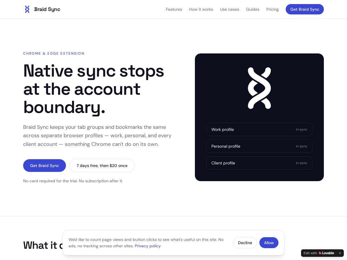 Landing-page snapshot of braidsync.com