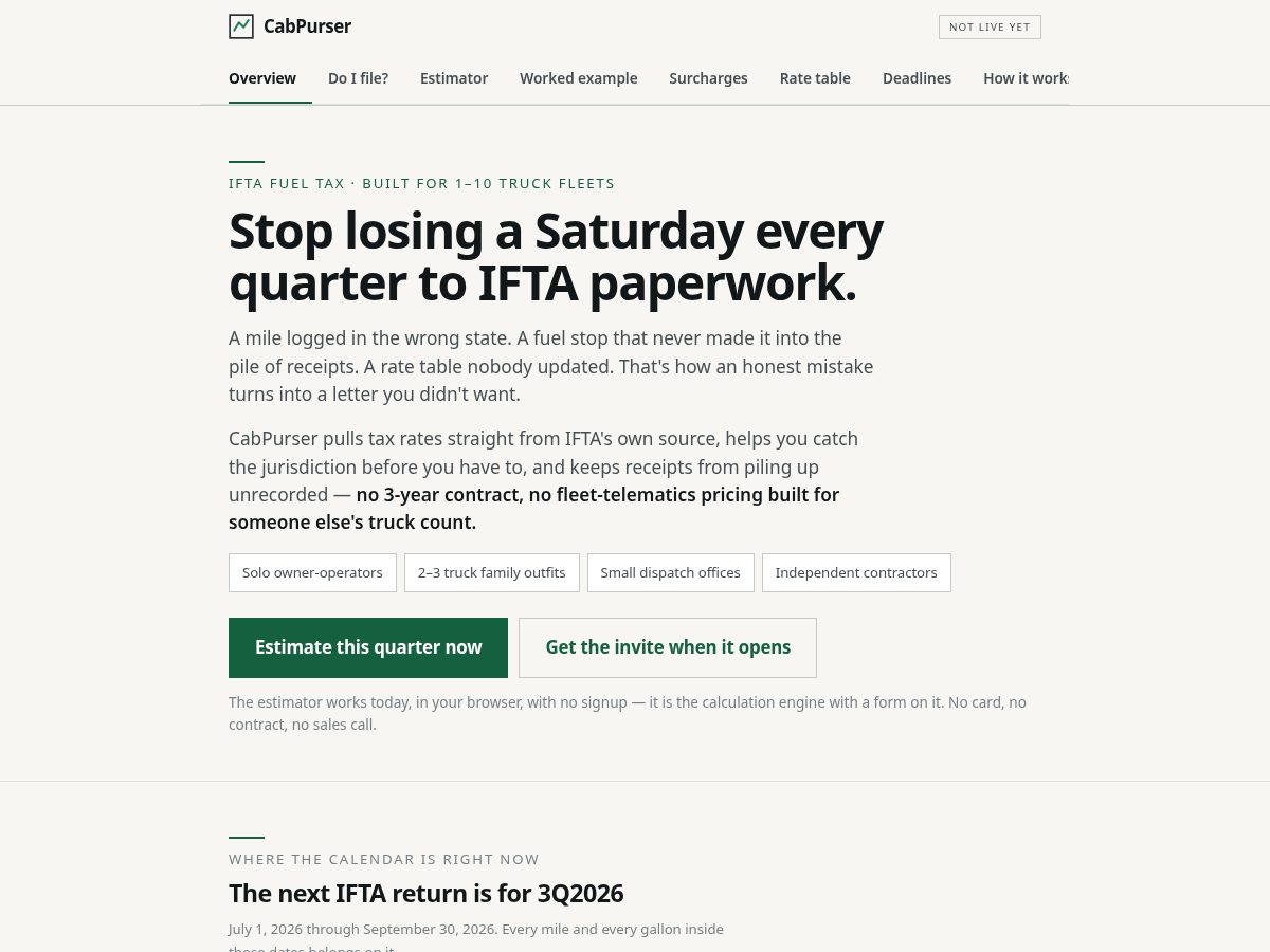 Landing-page snapshot of cabpurser.com