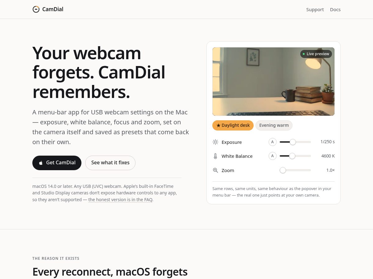 Landing-page snapshot of camdial.app