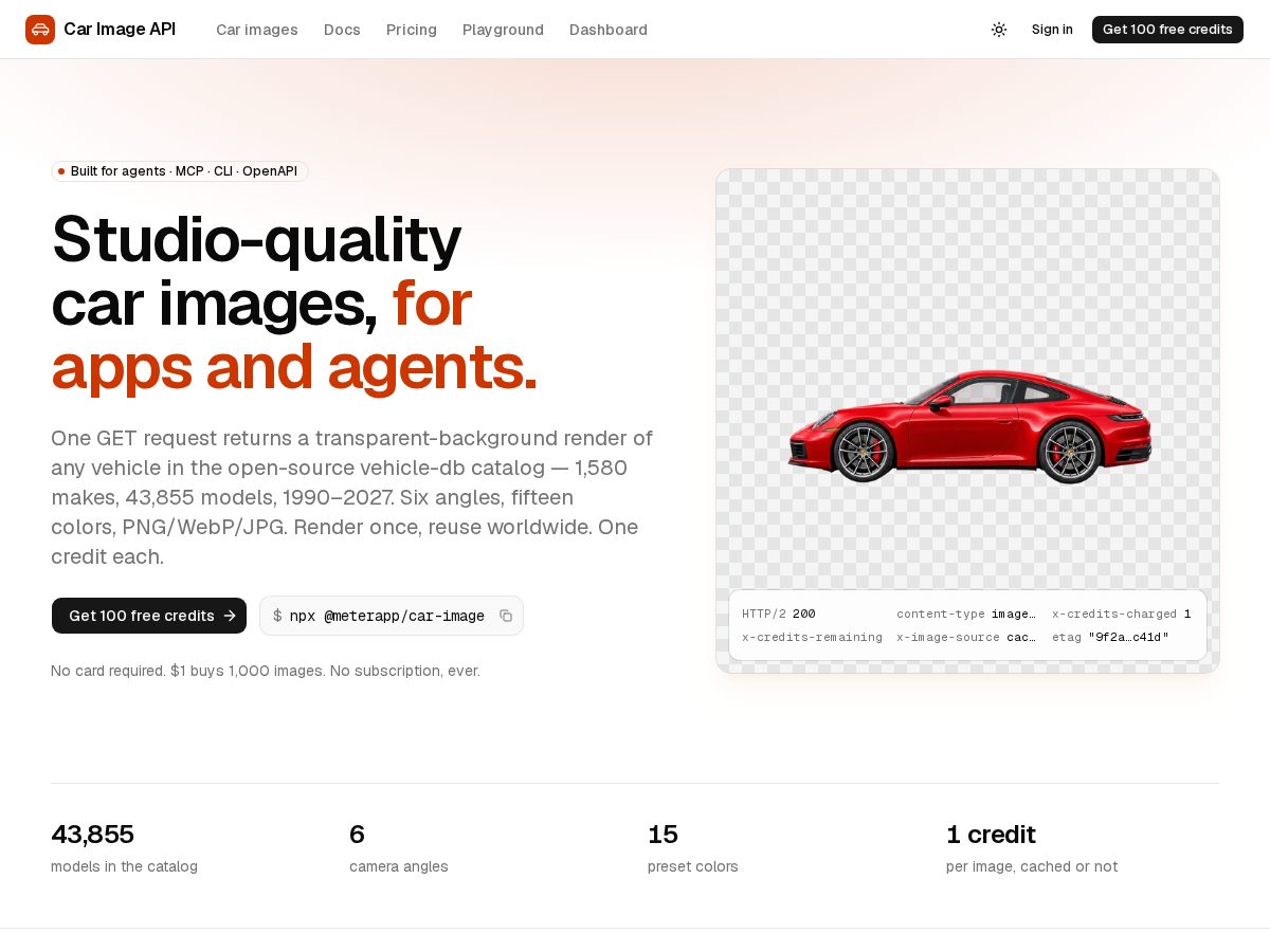 Landing-page snapshot of carimage.dev