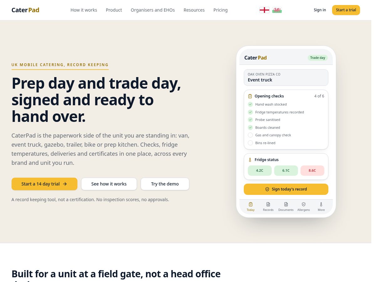Landing-page snapshot of caterpad.app