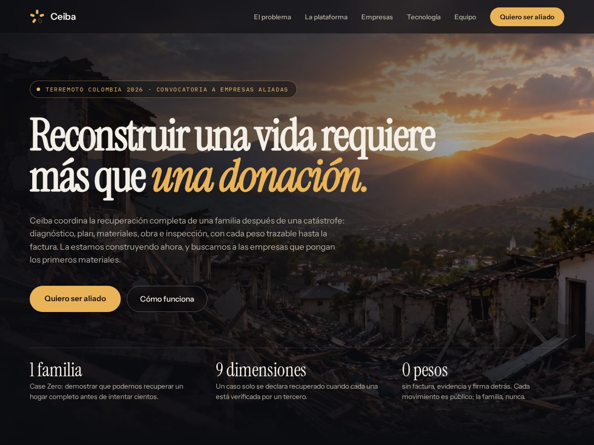 Landing-page snapshot of ceiba.support
